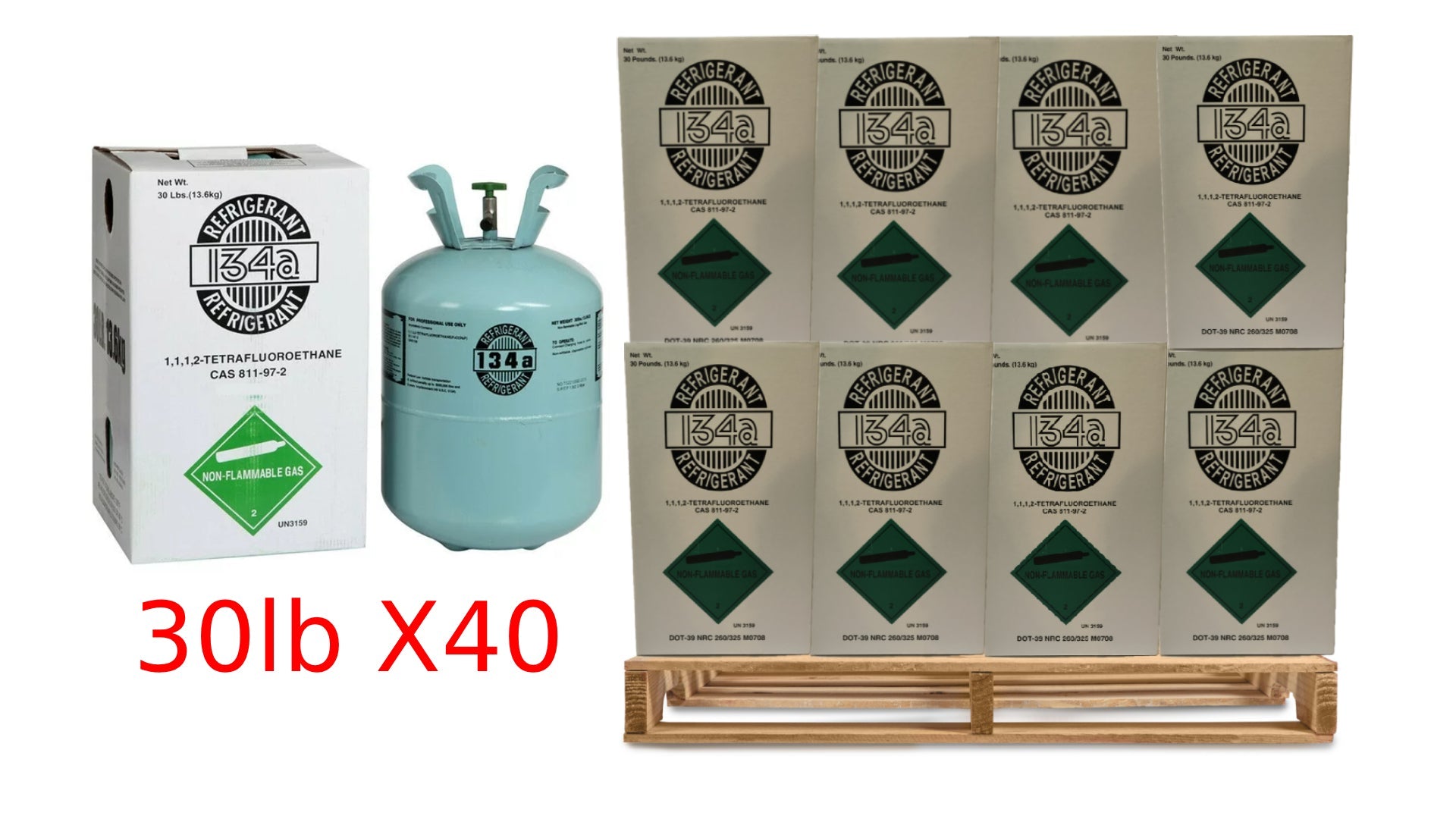 R-134A FULL PALLET AUTO/HVAC (40 Cylinders X 30lb) Free Freight